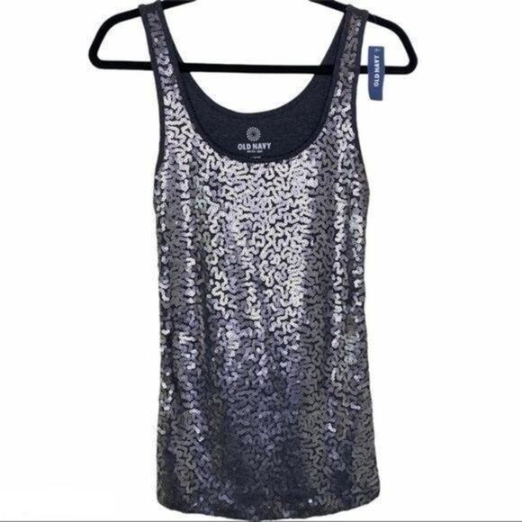 Old Navy NWT Y2K Charcoal Gray Sequin Tank Top Medium - Picture 1 of 7